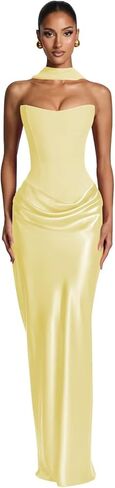 Satin Mermaid Strapless Bridesmaid Dresses for Women with Scarf Long Corset Ruched Formal Evening Dress in Saudi Arabia