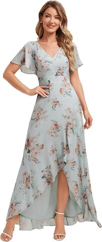 Ever-Pretty Women's V-Neck Short Sleeves Bridesmaid Dress Chiffon Asymmetrical Hem Formal Wedding Guest Dresses 02758 in Kuwait