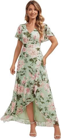 Ever-Pretty Women's V-Neck Short Sleeves Bridesmaid Dress Chiffon Asymmetrical Hem Formal Wedding Guest Dresses 02758 in Kuwait
