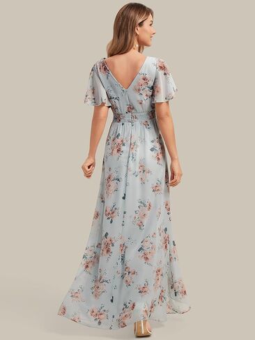 Ever-Pretty Women's V-Neck Short Sleeves Bridesmaid Dress Chiffon Asymmetrical Hem Formal Wedding Guest Dresses 02758 in Kuwait