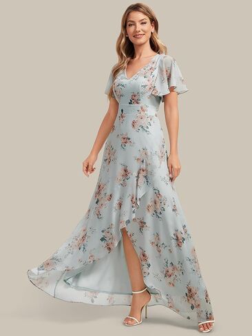 Ever-Pretty Women's V-Neck Short Sleeves Bridesmaid Dress Chiffon Asymmetrical Hem Formal Wedding Guest Dresses 02758 in Kuwait