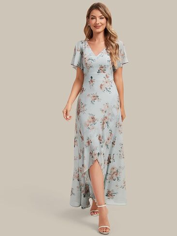 Ever-Pretty Women's V-Neck Short Sleeves Bridesmaid Dress Chiffon Asymmetrical Hem Formal Wedding Guest Dresses 02758 in Kuwait