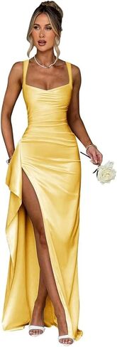 Women's Satin Prom Dresses Spaghetti Straps Bridesmaid Dress Mermaid Formal Evening Gowns with Slit in Kuwait