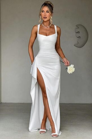 Women's Satin Prom Dresses Spaghetti Straps Bridesmaid Dress Mermaid Formal Evening Gowns with Slit in Kuwait