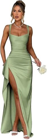Women's Satin Prom Dresses Spaghetti Straps Bridesmaid Dress Mermaid Formal Evening Gowns with Slit in Kuwait
