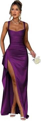 Women's Satin Prom Dresses Spaghetti Straps Bridesmaid Dress Mermaid Formal Evening Gowns with Slit in Kuwait