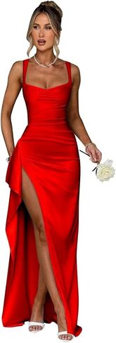 Women's Satin Prom Dresses Spaghetti Straps Bridesmaid Dress Mermaid Formal Evening Gowns with Slit in Kuwait