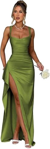 Women's Satin Prom Dresses Spaghetti Straps Bridesmaid Dress Mermaid Formal Evening Gowns with Slit in Kuwait