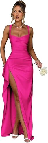 Women's Satin Prom Dresses Spaghetti Straps Bridesmaid Dress Mermaid Formal Evening Gowns with Slit in Kuwait