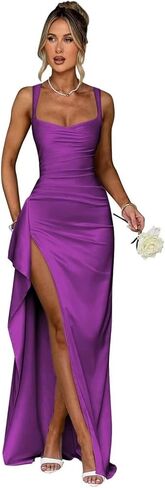 Women's Satin Prom Dresses Spaghetti Straps Bridesmaid Dress Mermaid Formal Evening Gowns with Slit in Kuwait