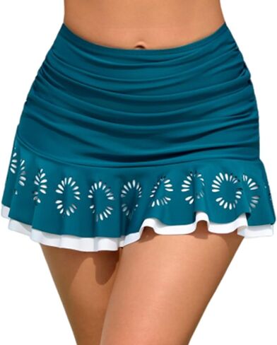 Womens Swim Skirt - Bathing Suit Bottoms for Women Ruched Ruffle Swimsuit Swim Skorts with Built-in Brief Bikini Bottom in Saudi Arabia