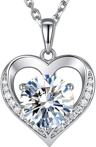 EleShow Moissanite Necklace for Women, 1-3 Carat, Sterling Silver Heart Necklace Engraved with 'I LOVE YOU', Birthday Anniversary Mothers Day Jewelry Gifts for Her Wife Mom in Saudi Arabia