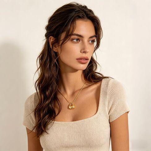 Chunky Pendant Necklace for Women 14K Gold Plated Trendy Puffy Bag Charm Snake Chain Minimalist Necklace Dainty Statement Jewelry Gifts in Saudi Arabia