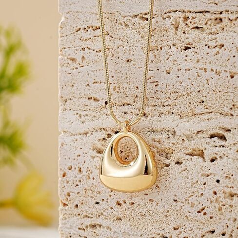 Chunky Pendant Necklace for Women 14K Gold Plated Trendy Puffy Bag Charm Snake Chain Minimalist Necklace Dainty Statement Jewelry Gifts in Saudi Arabia