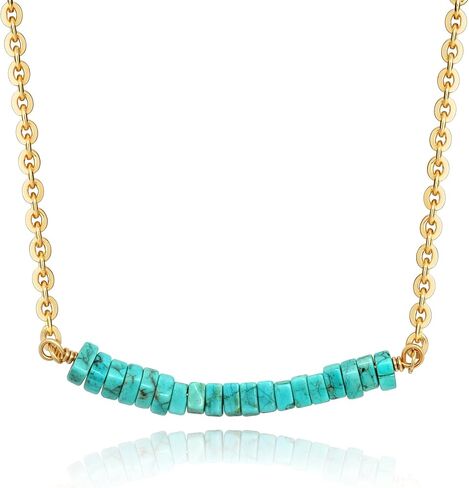Fettero Gold Necklace for Women, Dainty 14K Gold Plated Turquoise Necklace Jewelry Charm Moon Circle Heart Beadeds Pendant Necklaces for Women Gift in Saudi Arabia