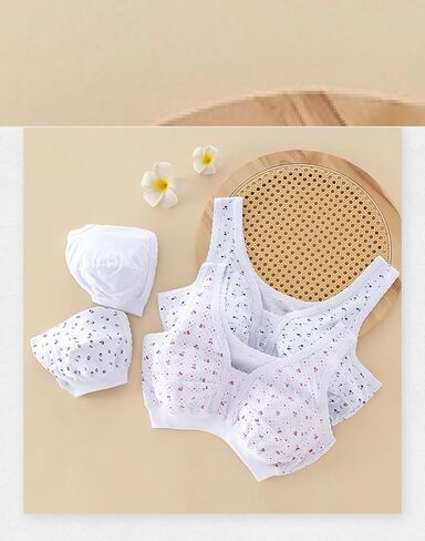 4 Pack Women's Pure Cotton Floral Bras, Cotton Soft Cup Bra Wire-Free with Seamed for Extra Support in Saudi Arabia