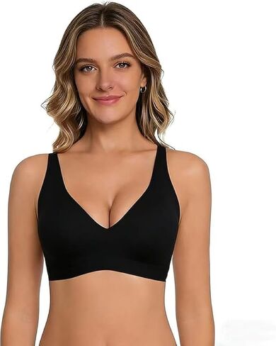 Jelly Wireless Bra Deep V Push Up Seamless T-Shirt Bras Soft Comfortable Brassiere with Adjustable Straps Everyday Bras in Kuwait