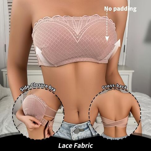 Women Strapless Bra Backless Push Up Bandeau Seamless Lace Bralette Adjustable Support for Off Shoulder Dress Daily Wear in Kuwait