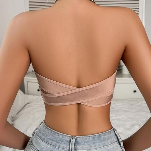 Women Strapless Bra Backless Push Up Bandeau Seamless Lace Bralette Adjustable Support for Off Shoulder Dress Daily Wear in Kuwait
