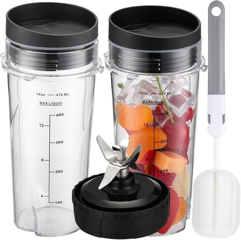 16oz Replacement Cups for Ninja BL660 Professional Compact Smoothie & Food Processing Blender, Replacement 16oz Blender Cup for Ninja BL660 BL770 BL780 BL740 QB3001SS QB3000SS, with Cleaning Brush in Kuwait
