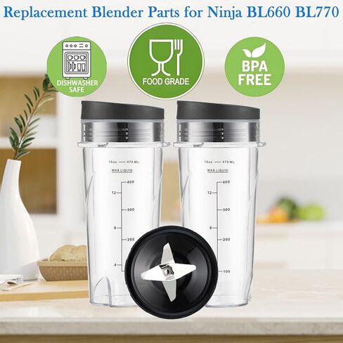 16oz Replacement Cups for Ninja BL660 Professional Compact Smoothie & Food Processing Blender, Replacement 16oz Blender Cup for Ninja BL660 BL770 BL780 BL740 QB3001SS QB3000SS, with Cleaning Brush in Kuwait