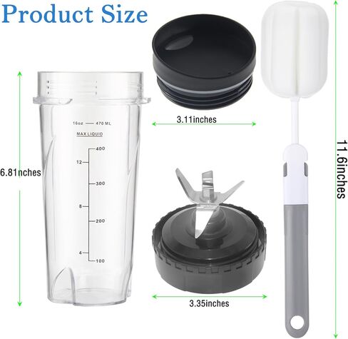 16oz Replacement Cups for Ninja BL660 Professional Compact Smoothie & Food Processing Blender, Replacement 16oz Blender Cup for Ninja BL660 BL770 BL780 BL740 QB3001SS QB3000SS, with Cleaning Brush in Kuwait