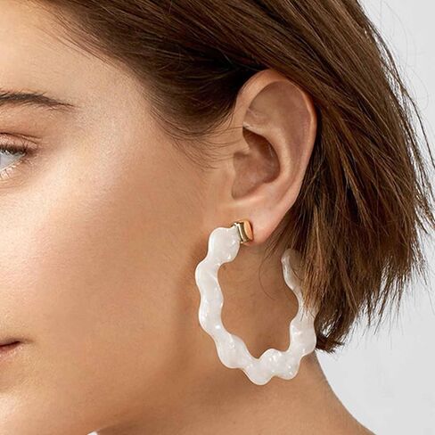 Boho Acrylic Flower Hoop Earrings Large White Acrylic Earrings Floral Acrylic Earrings Tortoise Shell Hoop Earrings Statement Earrings Jewelry for Women in Kuwait