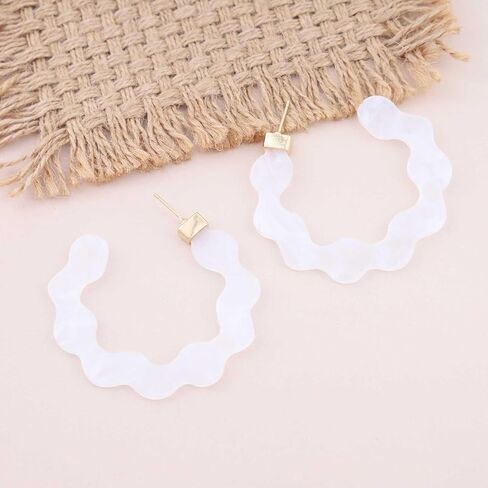 Boho Acrylic Flower Hoop Earrings Large White Acrylic Earrings Floral Acrylic Earrings Tortoise Shell Hoop Earrings Statement Earrings Jewelry for Women in Kuwait