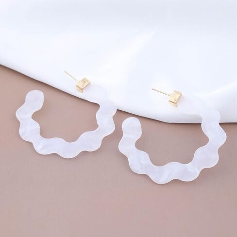 Boho Acrylic Flower Hoop Earrings Large White Acrylic Earrings Floral Acrylic Earrings Tortoise Shell Hoop Earrings Statement Earrings Jewelry for Women in Kuwait