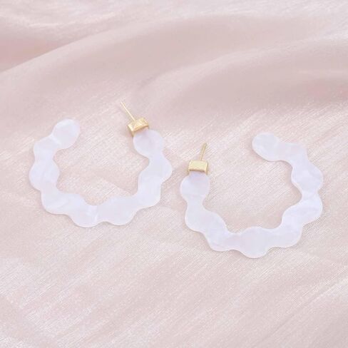 Boho Acrylic Flower Hoop Earrings Large White Acrylic Earrings Floral Acrylic Earrings Tortoise Shell Hoop Earrings Statement Earrings Jewelry for Women in Kuwait