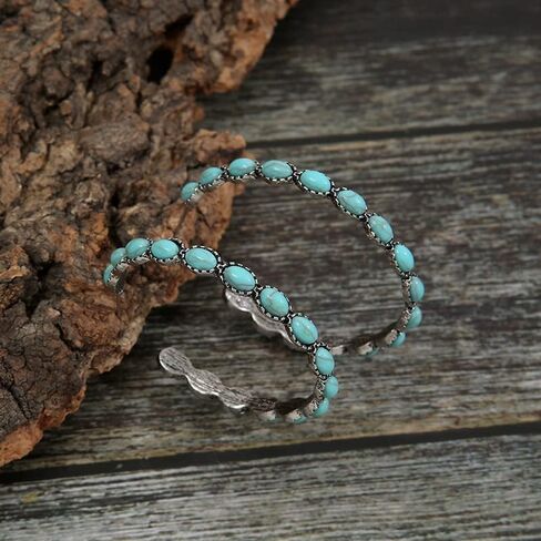 Natural Turquoise Dangle Metal Large Oval Earrings Vintage Statement Teardrop Earrings Bohemian Delicate Hoop Earrings for Women(Hoop Earring) in Kuwait