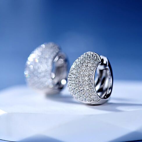 Chunky Round Hoop Earrings for Women Full Dazzling Cubic Zirconia Trendy Jewelry in Kuwait