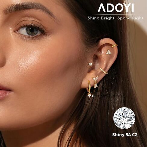 adoyi Gold Hoop Earrings Set for Women Hypoallergenic Surgical Steel Earrings Flat Back Studs for Sensitive Ears 14K Gold Plated Samll Stainless Steel Cartilage Huggie Earring for Women Jewelry in Saudi Arabia