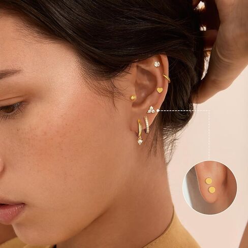 adoyi Gold Hoop Earrings Set for Women Hypoallergenic Surgical Steel Earrings Flat Back Studs for Sensitive Ears 14K Gold Plated Samll Stainless Steel Cartilage Huggie Earring for Women Jewelry in Saudi Arabia