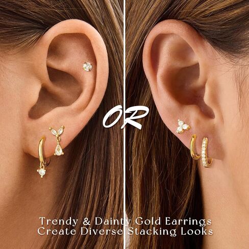 adoyi Gold Hoop Earrings Set for Women Hypoallergenic Surgical Steel Earrings Flat Back Studs for Sensitive Ears 14K Gold Plated Samll Stainless Steel Cartilage Huggie Earring for Women Jewelry in Saudi Arabia