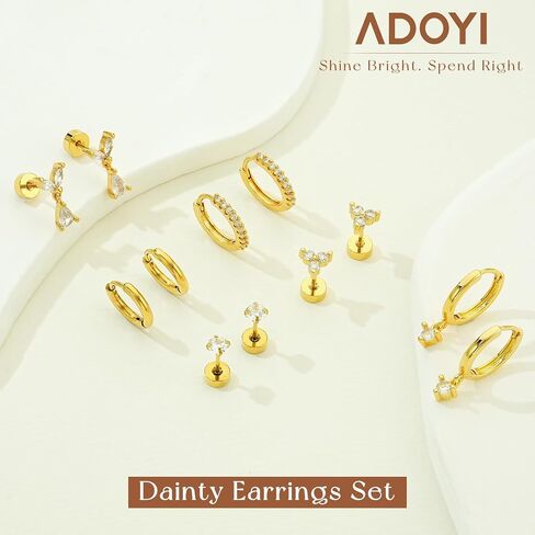 adoyi Gold Hoop Earrings Set for Women Hypoallergenic Surgical Steel Earrings Flat Back Studs for Sensitive Ears 14K Gold Plated Samll Stainless Steel Cartilage Huggie Earring for Women Jewelry in Saudi Arabia