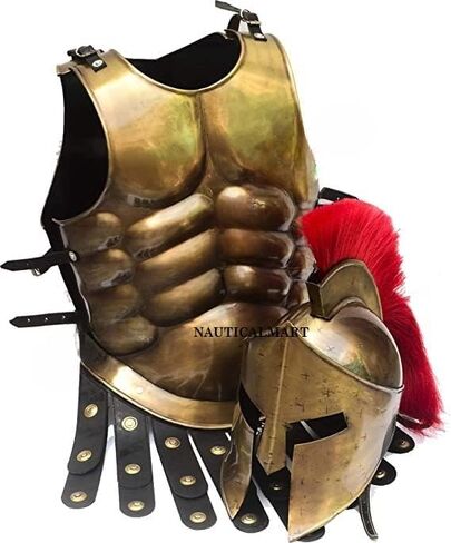 NauticalMart Medieval Armor Spartan Muscle Armor Breastplate 300 Movie Armor Helmet Red Plum Roman Warriors Costume in Kuwait