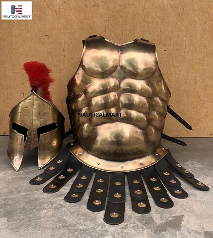 NauticalMart Medieval Armor Spartan Muscle Armor Breastplate 300 Movie Armor Helmet Red Plum Roman Warriors Costume in Kuwait