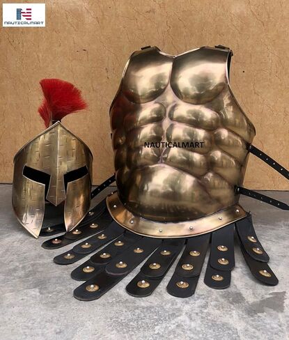 NauticalMart Medieval Armor Spartan Muscle Armor Breastplate 300 Movie Armor Helmet Red Plum Roman Warriors Costume in Kuwait