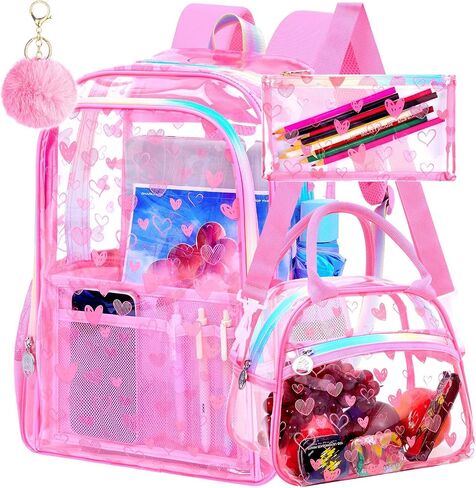 AGSDON Black Transparent Backpack Set for Girls – Reversible Sequin See Through Bookbag with Gold Zipper, Heavy Duty 17" Clear School Bag & Pouch in Saudi Arabia