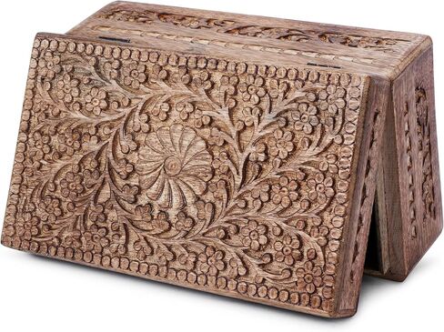 Ajuny Wooden Handcarved Decorative Jewelry Storage Box Flower Design Multipurpose Treasure Chest Keepsake Organizer Necklaces Watch Boxes Great for Gifts 10x6x4 Inch in Kuwait