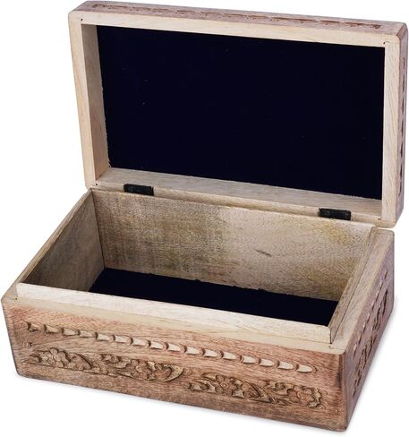 Ajuny Wooden Handcarved Decorative Jewelry Storage Box Flower Design Multipurpose Treasure Chest Keepsake Organizer Necklaces Watch Boxes Great for Gifts 10x6x4 Inch in Kuwait