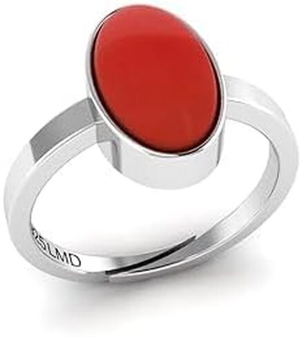 12.25 Carat Antique Certified Natural Red Coral Gemstone Solitaire Statement Silver Adjustable Ring For Women in Saudi Arabia