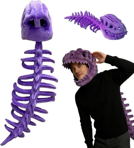 Dinosaur Skeleton Costume Cozy Silly Dino Plush Skeleton Costume 3D Skull Mask Spine Halloween Outfit Props in Saudi Arabia