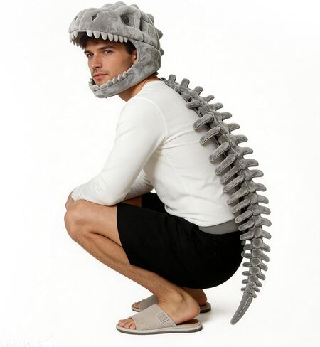 Dinosaur Skeleton Costume Cozy Silly Dino Plush Skeleton Costume 3D Skull Mask Spine Halloween Outfit Props in Saudi Arabia