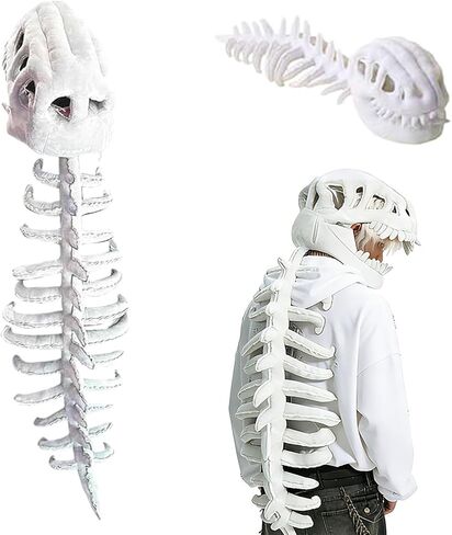 Dinosaur Skeleton Costume Cozy Silly Dino Plush Skeleton Costume 3D Skull Mask Spine Halloween Outfit Props in Saudi Arabia