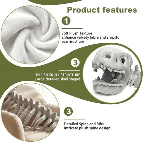 Dinosaur Skeleton Costume Cozy Silly Dino Plush Skeleton Costume 3D Skull Mask Spine Halloween Outfit Props in Saudi Arabia