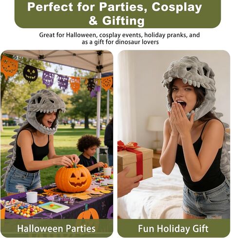 Dinosaur Skeleton Costume Cozy Silly Dino Plush Skeleton Costume 3D Skull Mask Spine Halloween Outfit Props in Saudi Arabia