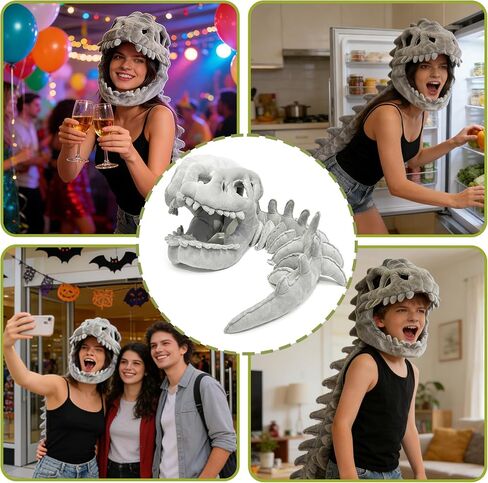 Dinosaur Skeleton Costume Cozy Silly Dino Plush Skeleton Costume 3D Skull Mask Spine Halloween Outfit Props in Saudi Arabia