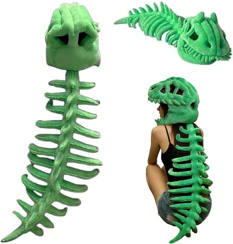 Dinosaur Skeleton Costume Cozy Silly Dino Plush Skeleton Costume 3D Skull Mask Spine Halloween Outfit Props in Saudi Arabia
